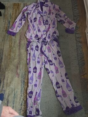 munki munki Lavender and Purple Bottle-Print Pajama Set